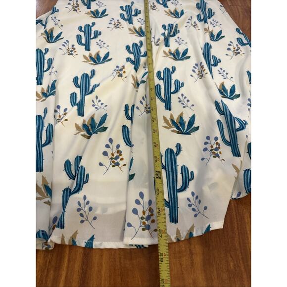 Peach Love California Womens White Sleeveless Cactus Print Swing Shift Dress‎ M - Picture 10 of 10